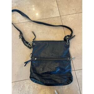 The Sak Black Leather Crossbody Purse Hobo Western Adjustable Strap Biker Zipper